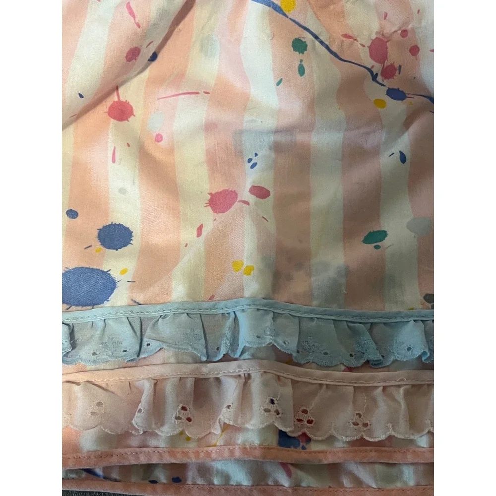 Kids Paint Splatter Striped Ruffle Top and Bloomers Set Pink Blue White vintage